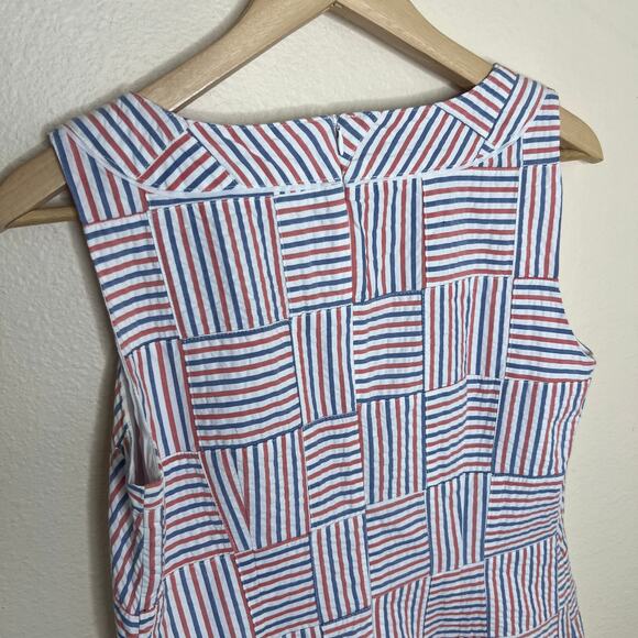 Talbots Red Blue Seersucker Patchwork Sleeveless Shift Dress 4 - Picture 6 of 12